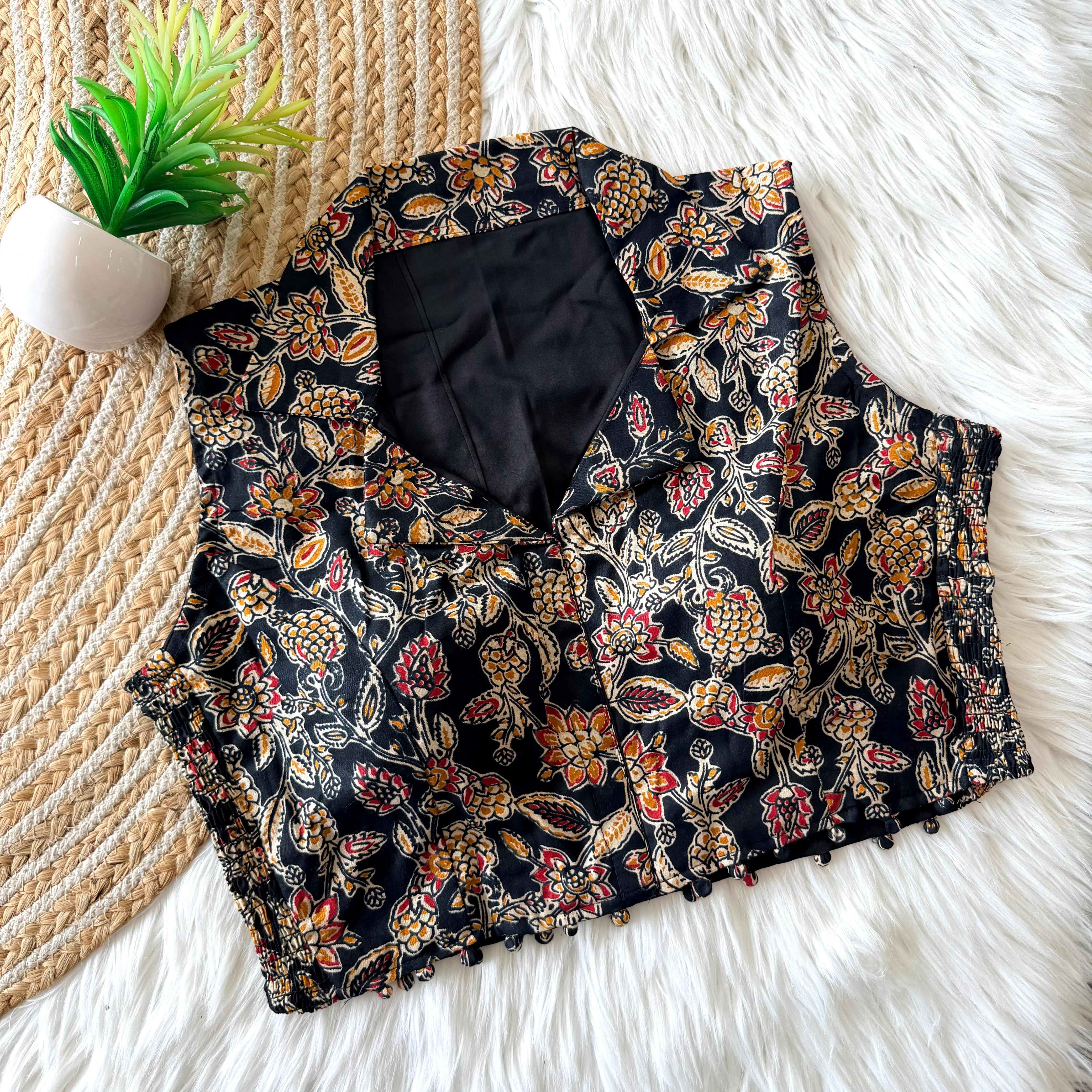Hand Block Print Cotton Blouse with Side Elastic